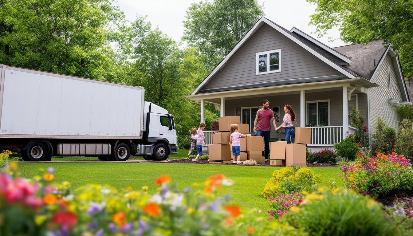Dzieci biegają po trawie podwórka z psem i goniącymi kaczkami