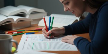 Uśmiechnięci uczniowie w mundurkach szkolnych trzymają dyplomy matury IB przed szkołą