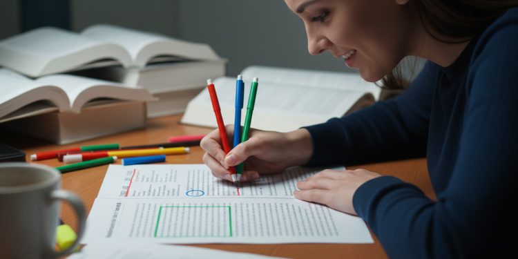 Uśmiechnięci uczniowie w mundurkach szkolnych trzymają dyplomy matury IB przed szkołą